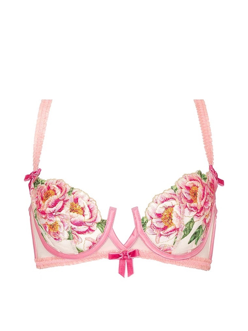 RARE For Love & Lemons Floral Embroidered Sheer Lace Underwire Bra Pink XL NWT - Picture 2 of 7